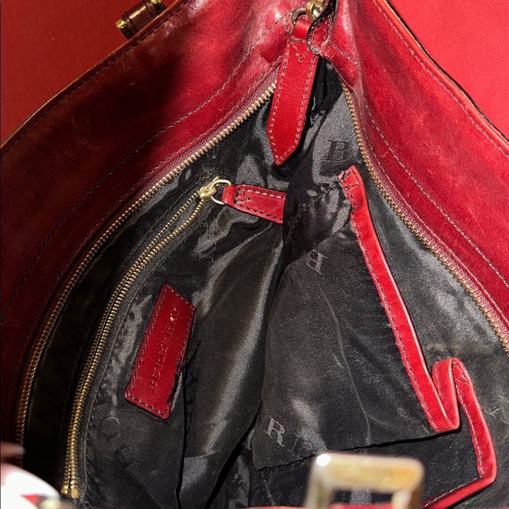 Burberry Deep Red Leather Shoulder Bag - Picture 10 of 16